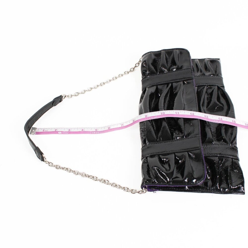 Daisy Fuentes Black Patent Leather Clutch Shoulder Bag Chain Strap Purple Lining - Picture 10 of 10